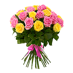 Букет з жовтих та рожевих троянд