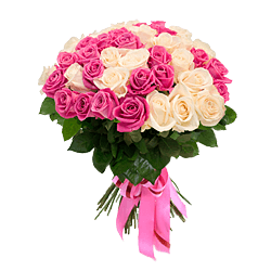Букет з білих та рожевих троянд