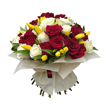Букет з троянд та тюльпанів