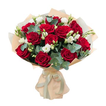 Букет з троянд та лізіантусів