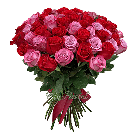 Букет з червоних та рожевих троянд (60 см.)