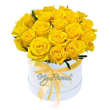 Жовті троянди в капелюшної коробки