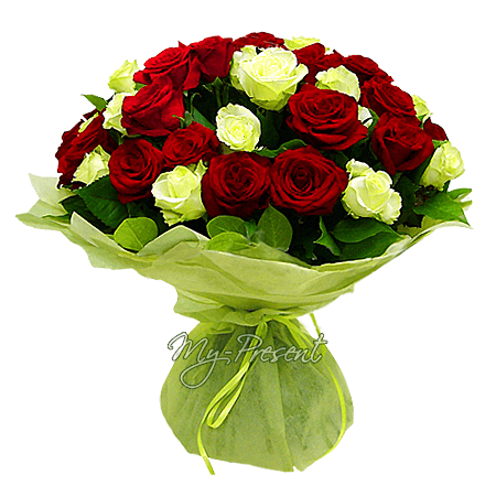 Букет з червоних та білих троянд (60 см.)