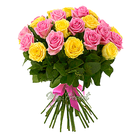 Букет із жовтих та рожевих троянд (60 см.)