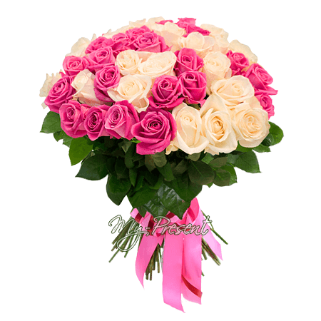 Букет з білих та рожевих троянд (50 см.)