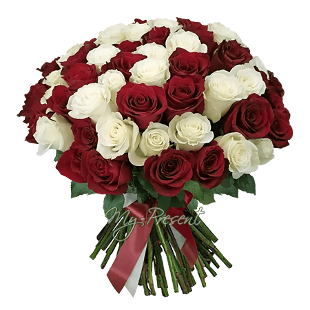 Букет з червоних та білих троянд (50 см.)