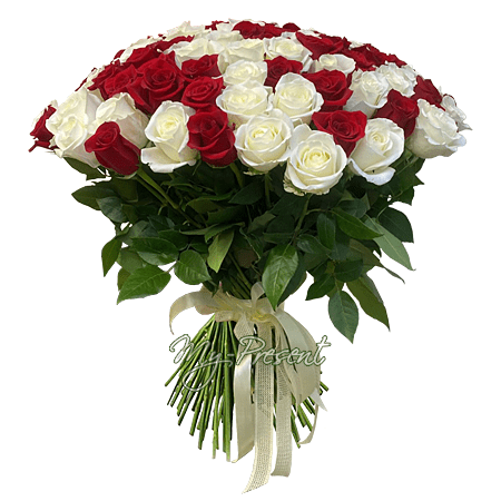Букет з червоних та білих троянд (80 см.)