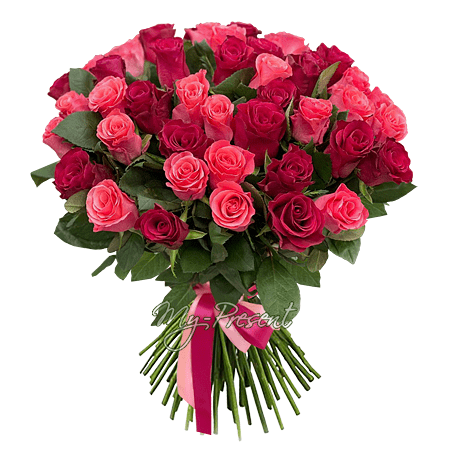Букет з червоних та рожевих троянд (50 см.)