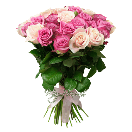 Букет з бузкових та рожевих троянд (70-80 см.)