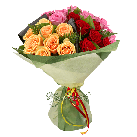 Букет із різнокольорових троянд (60 см.)