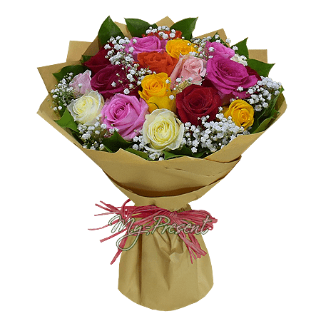 Букет із різнокольорових троянд (60 см.)